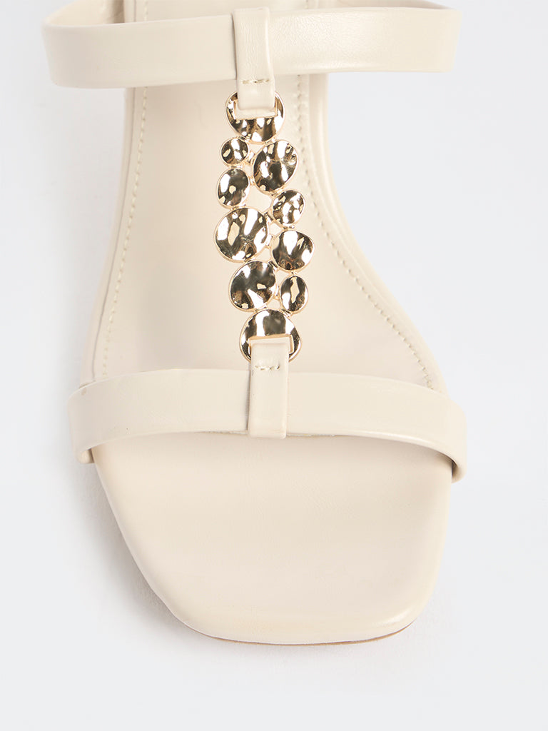 LUNA BLU Ivory Embellished Strap Heel Sandals