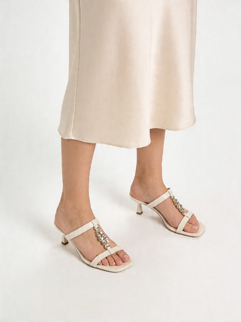 LUNA BLU Ivory Embellished Strap Heel Sandals