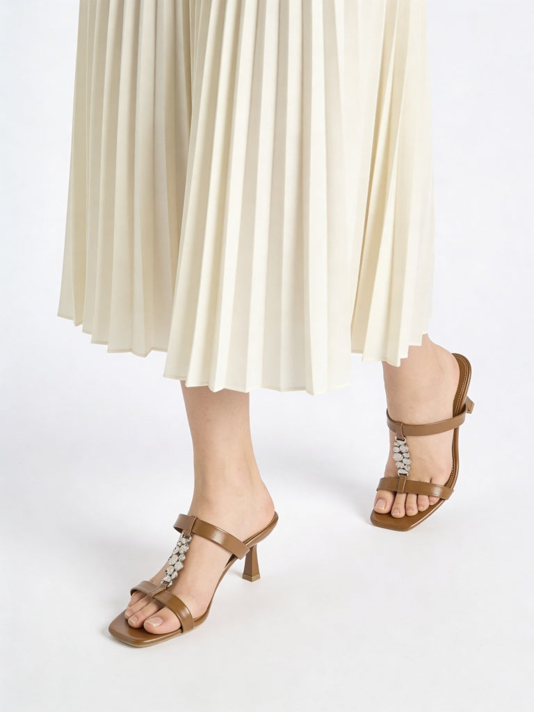 LUNA BLU Tan Embellished Strap Heel Sandals
