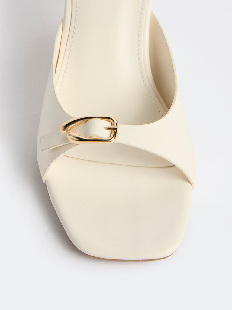 LUNA BLU Off-White Buckle-Detailed Heel Sandals