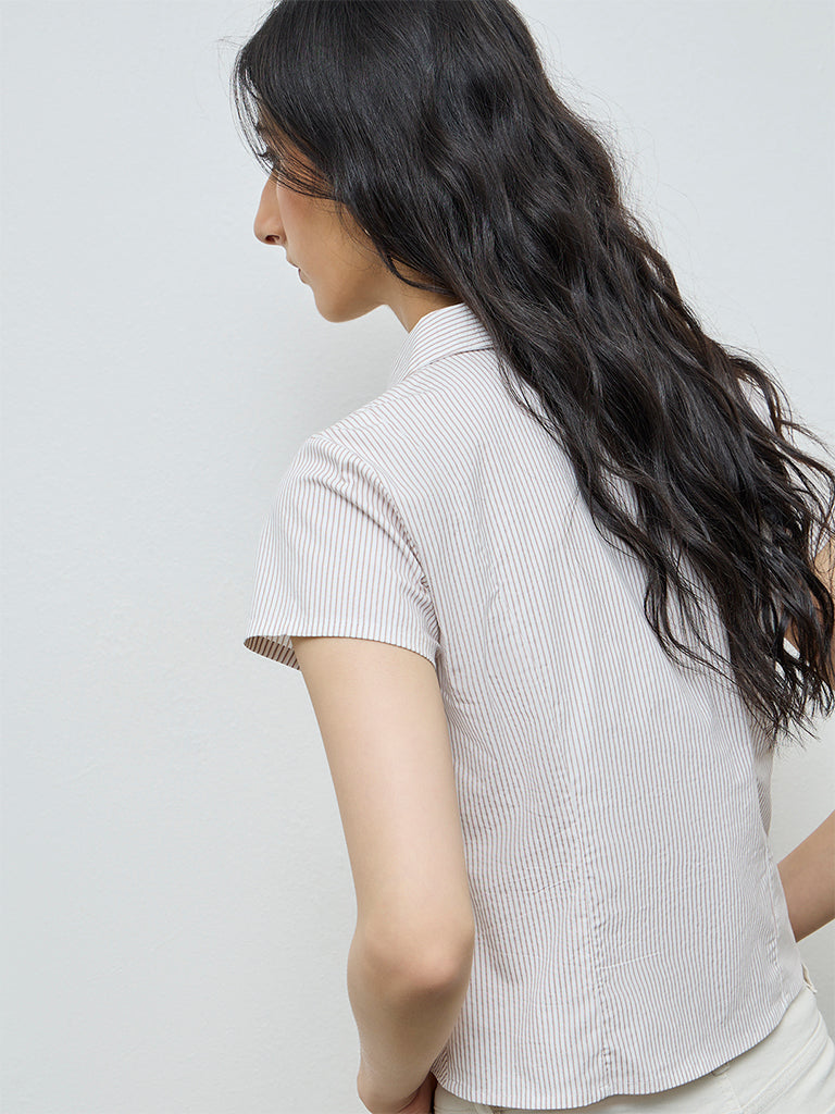 Nuon Beige Striped Cotton Top