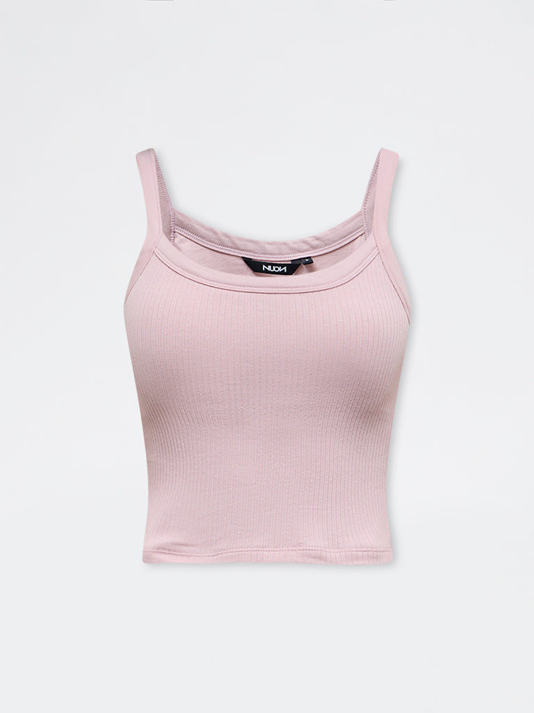 Nuon Dusty Pink Ribbed-Textured Padded Cotton-Blend Tank Top