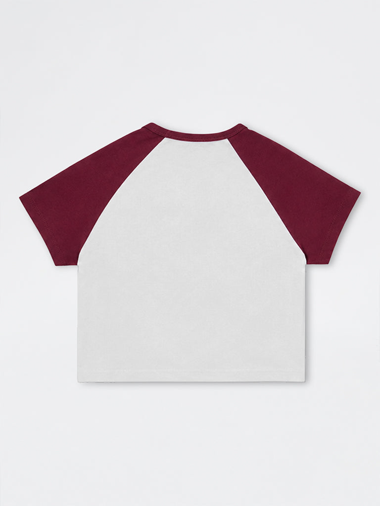 Nuon Burgundy Printed Colour-Blocked Cotton-Blend T-Shirt