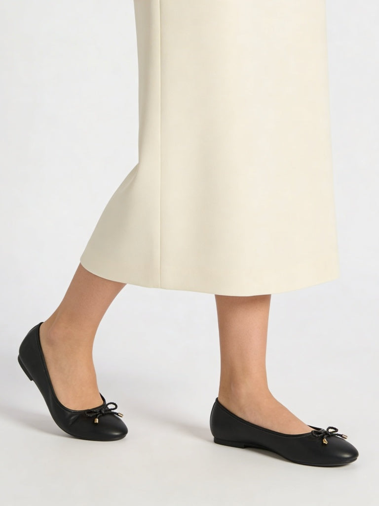 LUNA BLU Black Bow-Detailed Ballerinas