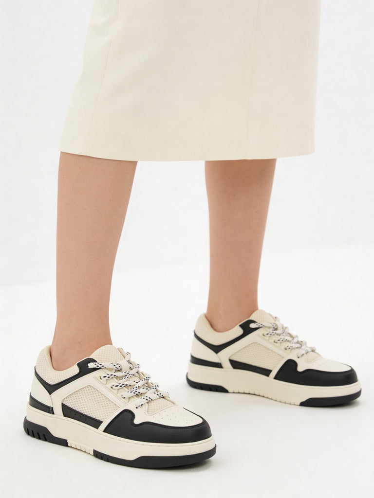 LUNA BLU Black Colour-Blocked Lace-Up Sneakers