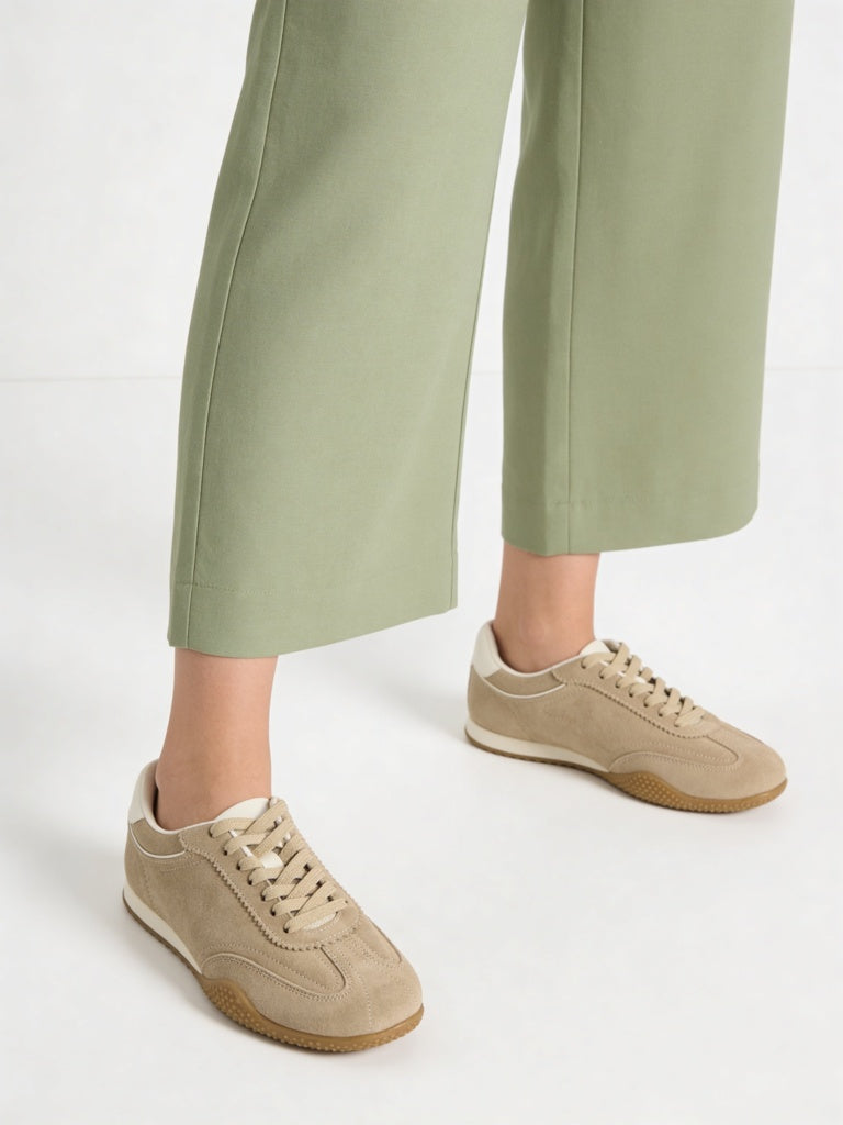 LUNA BLU Beige Suede Lace-Up Trainer Sneakers