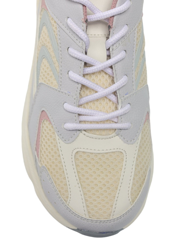 LUNA BLU Grey Sude-Detail Mesh Lace-Up Sneakers