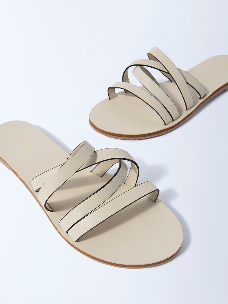 LUNA BLU Ivory Multi-Strap Slides
