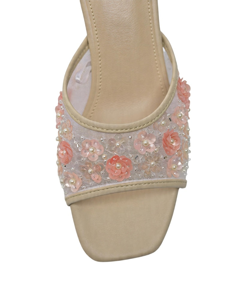 LUNA BLU Light Pink Floral Sequin Kitten Heel Sandals