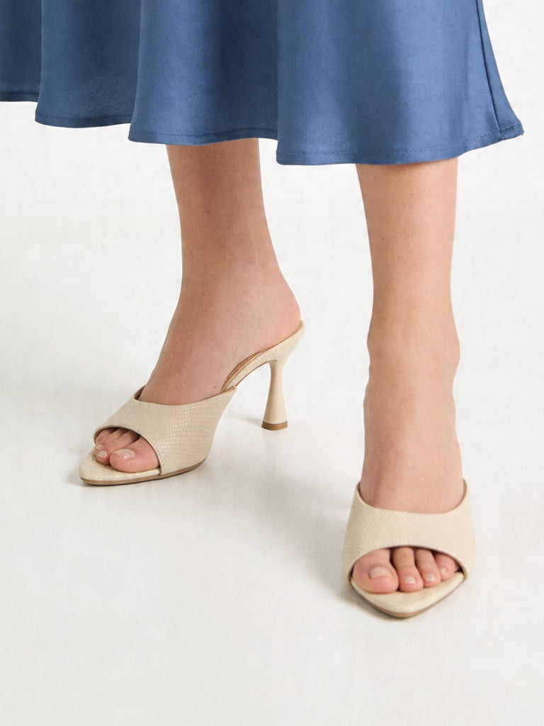 LUNA BLU Beige Reptile-Textured Flared-Heel sandals