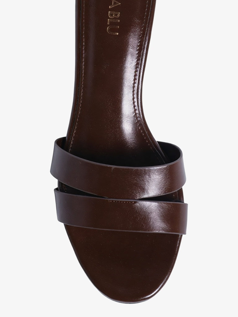 LUNA BLU Brown Double Strap Block Heel Mules