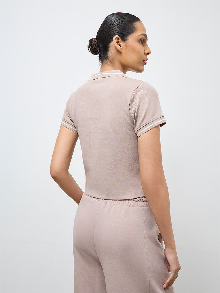 Nuoflexx Taupe Ribbed Cotton-Blend T-Shirt
