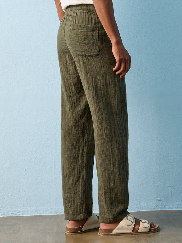 ETA Olive Textured Relaxed-Fit Mid-Rise Cotton Chinos