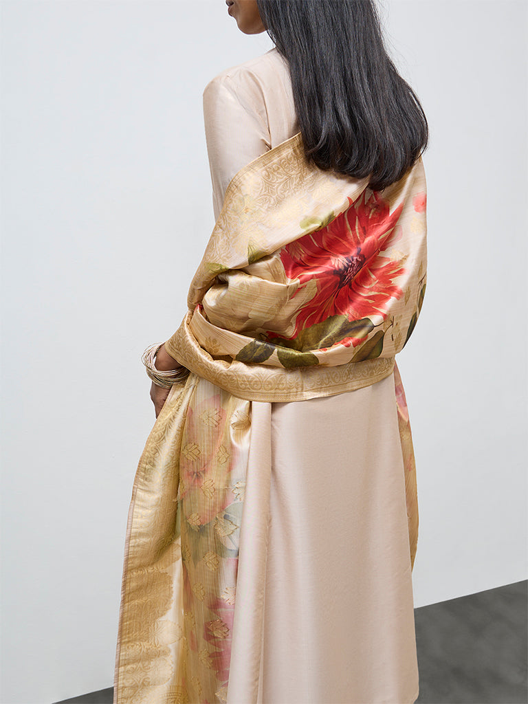 Vark Beige Solid Anarkali Ethnic Set