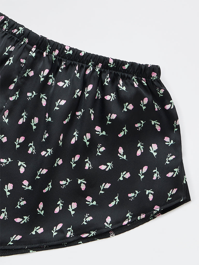 Wunderlove Black Floral Printed High-Rise Shorts