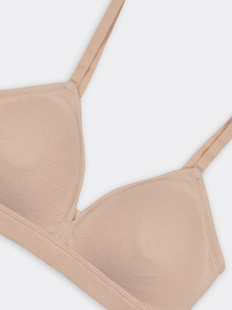 Superstar Light Beige Waffle-Textured Padded Cotton-Blend Bra