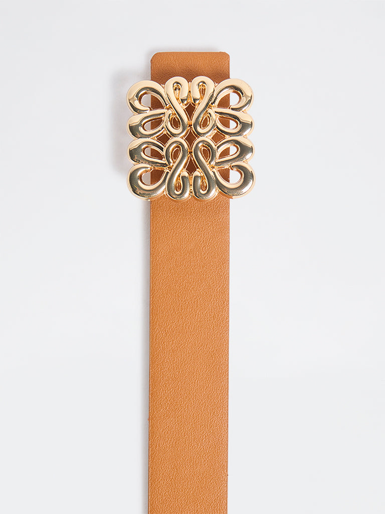 Westside Accessories Tan Patterned Buckle Belt