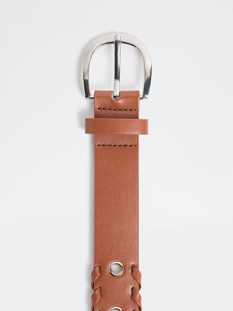Westside Accessories Brown Woven Design Buckle Belt