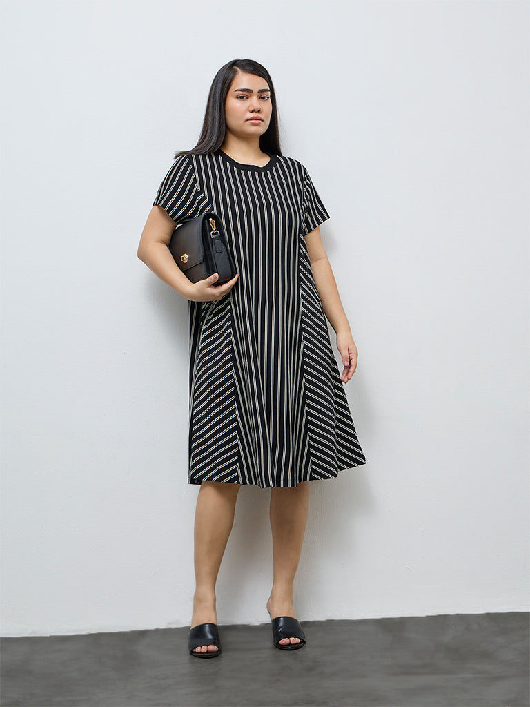 Buy Gia Black Striped A-Line Dress from Westside