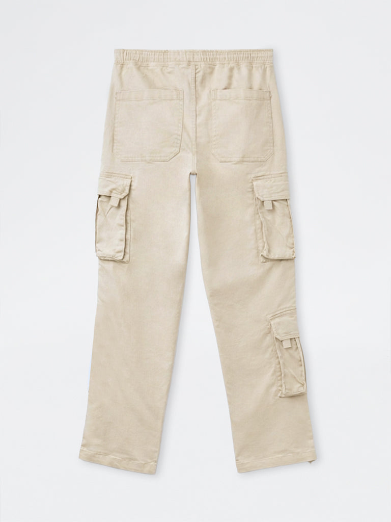 Nuon Beige Relaxed-Fit Mid-Rise Cotton-Blend Cargo Pants