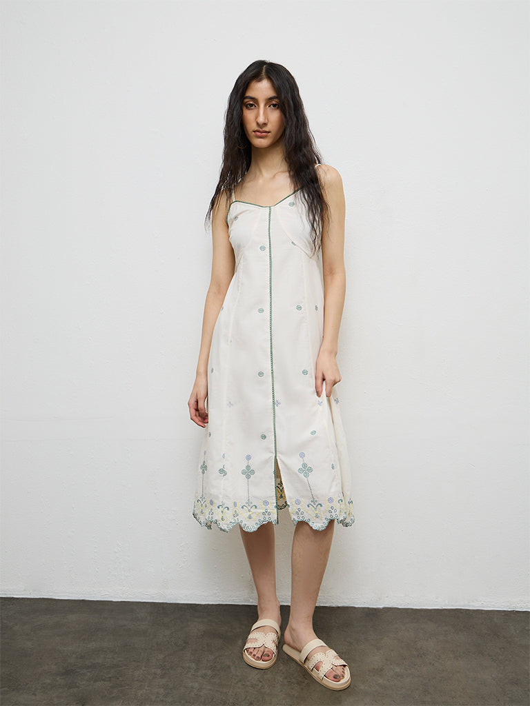 Buy Bombay Paisley Off-White Embroidered Cotton A-Line Dress from Westside