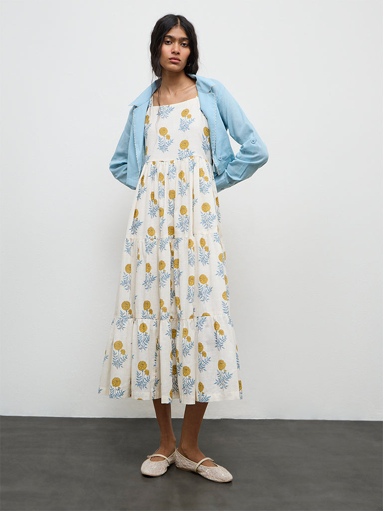 桃李 30 casual Buy Bombay Paisley White Floral Cotton Tiered Dress With Jacket