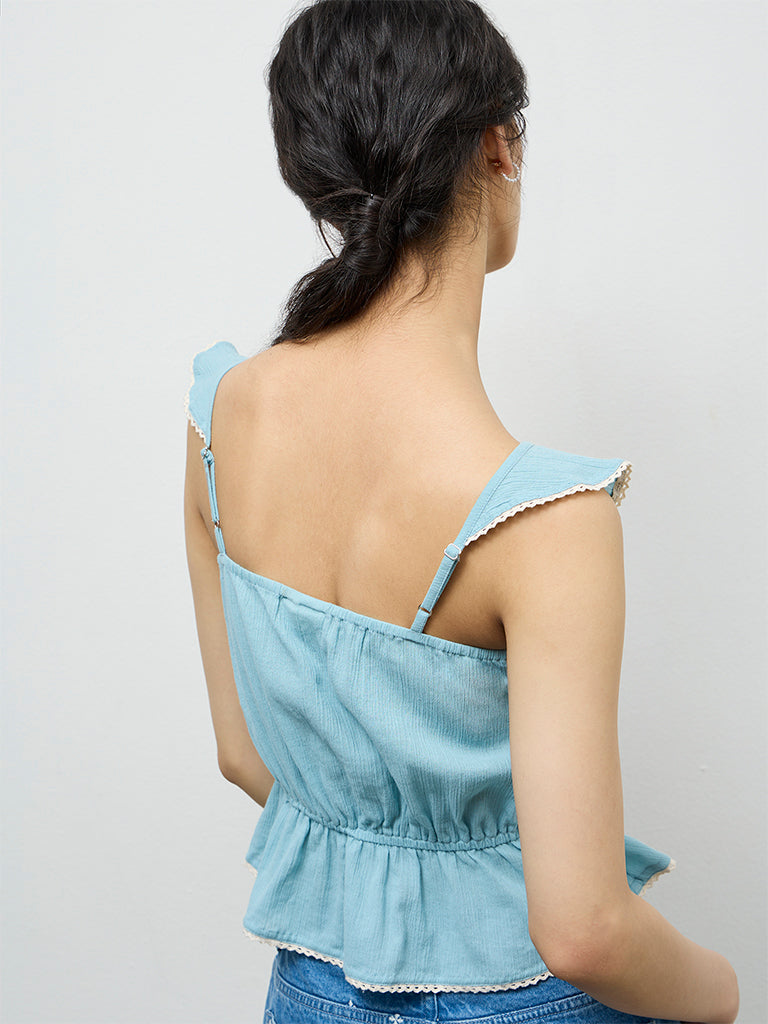 Bombay Paisley Light Blue Embroidered Cotton Top