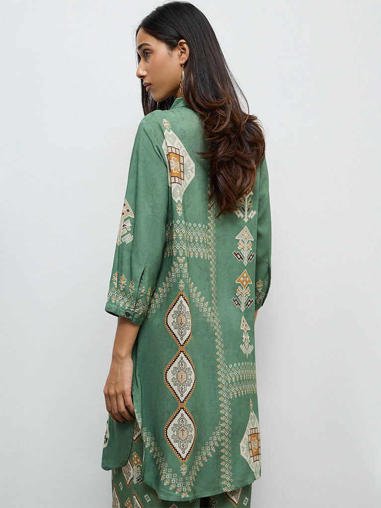 Utsa Olive Printed A-Line Kurta