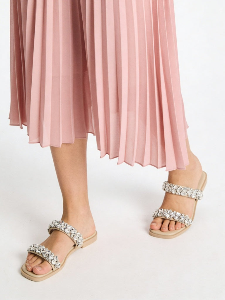 LUNA BLU Beige Diamante Dual-Strap Slides
