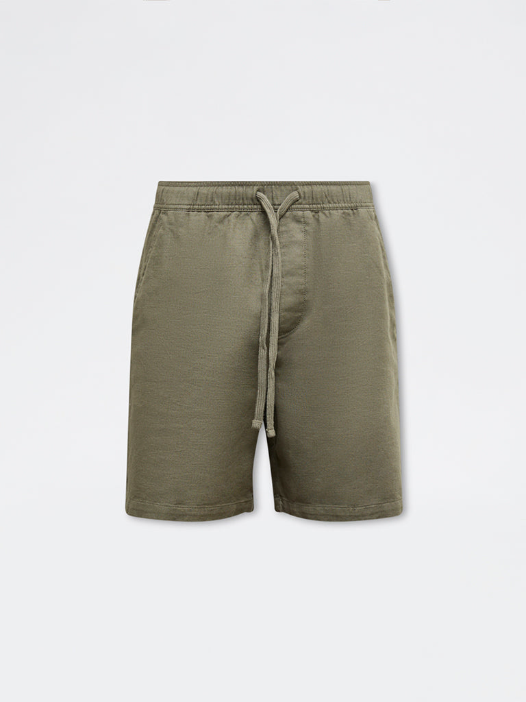 ETA Olive Solid Relaxed-Fit Mid-Rise Cotton Shorts