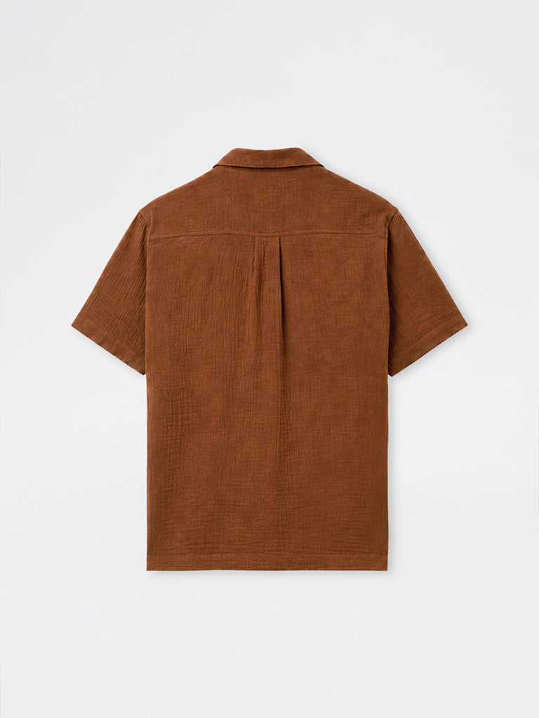 ETA Brown Crinkle-Textured Relaxed-Fit Cotton Shirt
