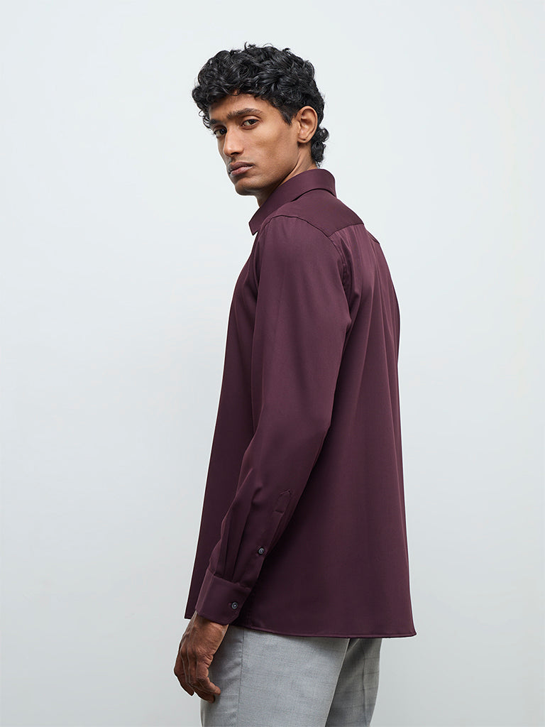 WES Formals Maroon Slim-Fit Shirt