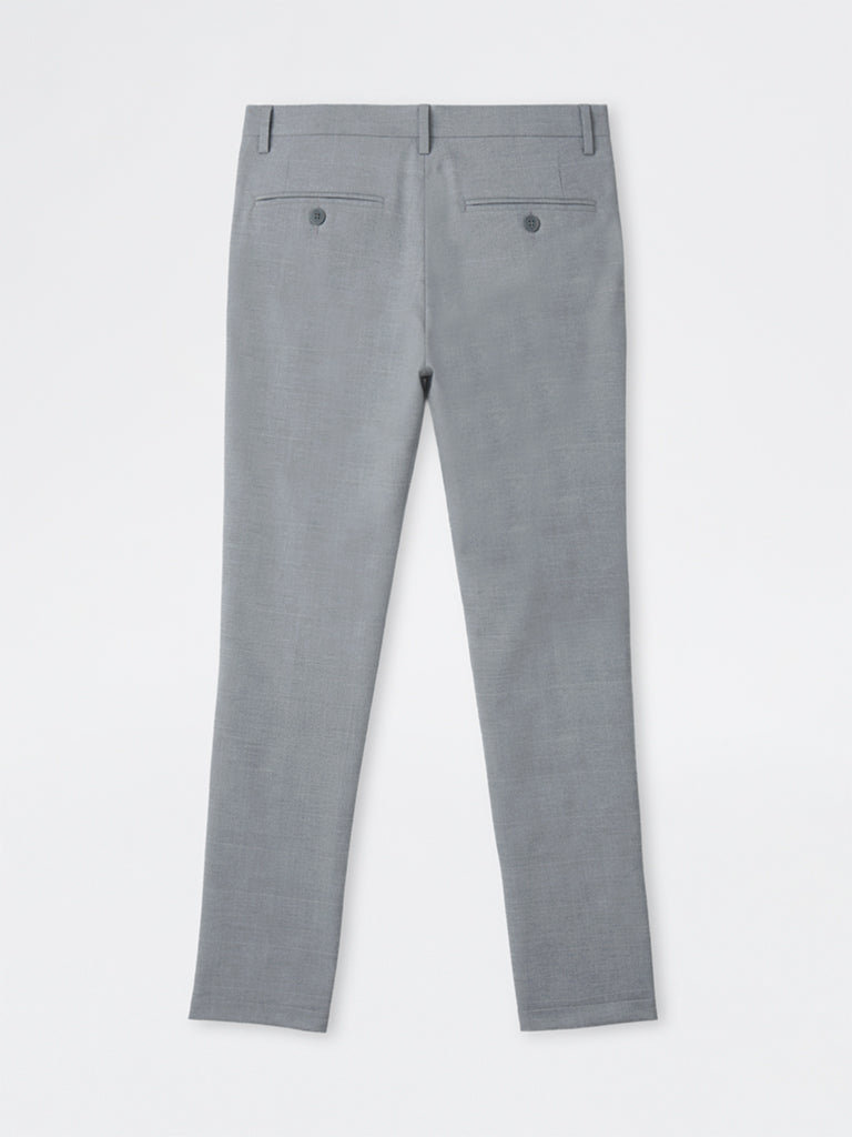WES Formals Grey Checkered Slim-Fit Mid-Rise Trousers