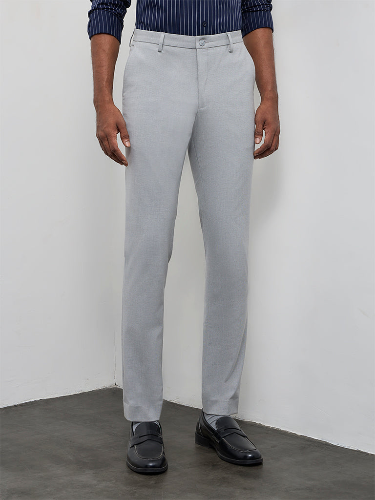Buy WES Formals Light Grey Ultra Slim-Fit Mid-Rise Trousers from Westside