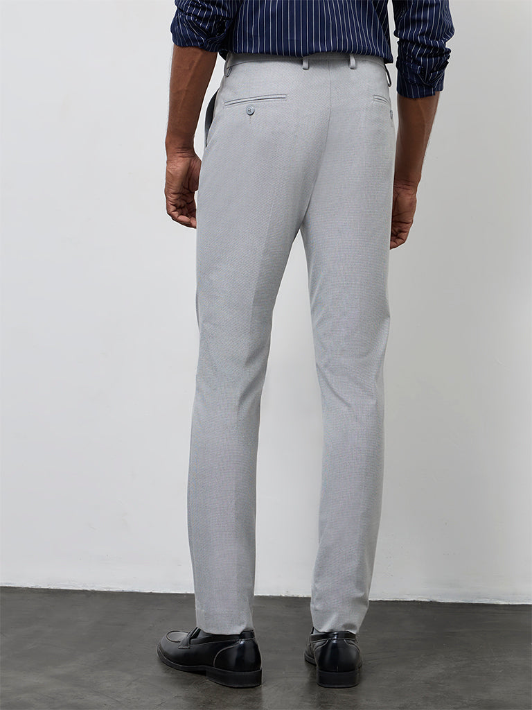 WES Formals Light Grey Ultra Slim-Fit Mid-Rise Trousers