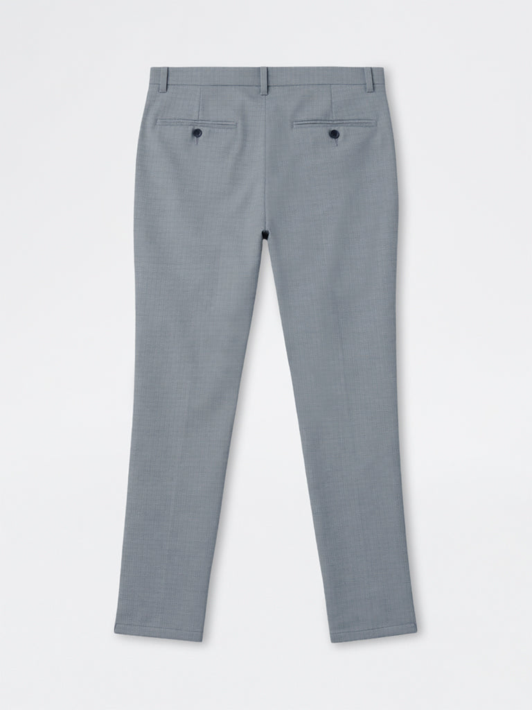 WES Formals Grey Checkered Relaxed-Fit Mid-Rise Trousers