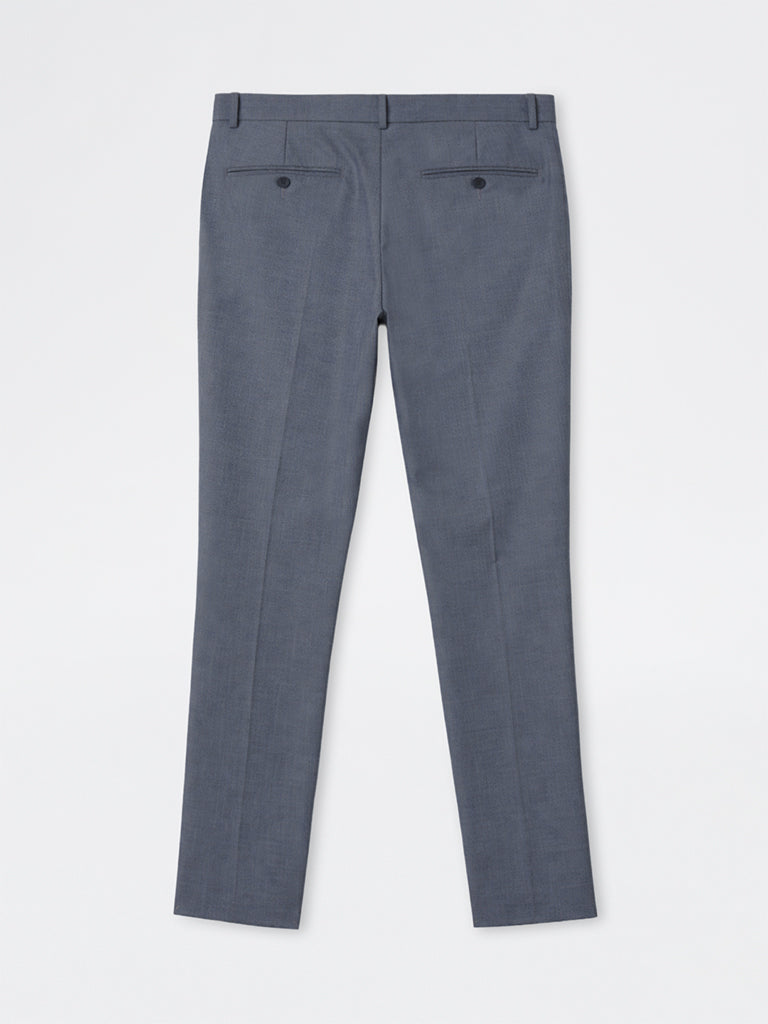 WES Formals Dark Grey Relaxed-Fit Mid-Rise Trousers