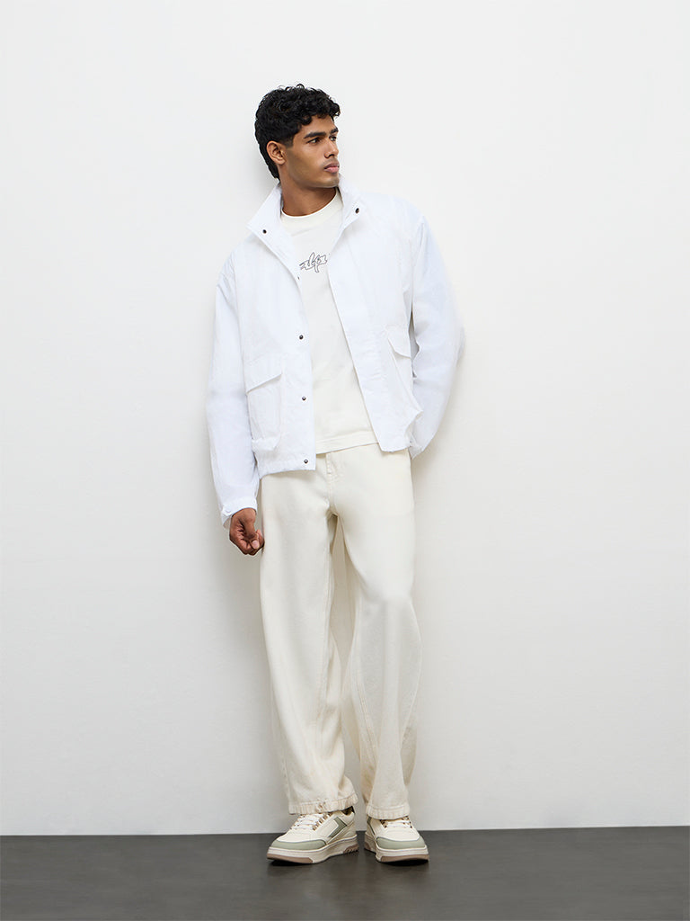 LOHEN ボトルネック レイヤードブルゾン　ホワイト Buy Nuon White Drawstring-Detail Relaxed-Fit Jacket from Westside