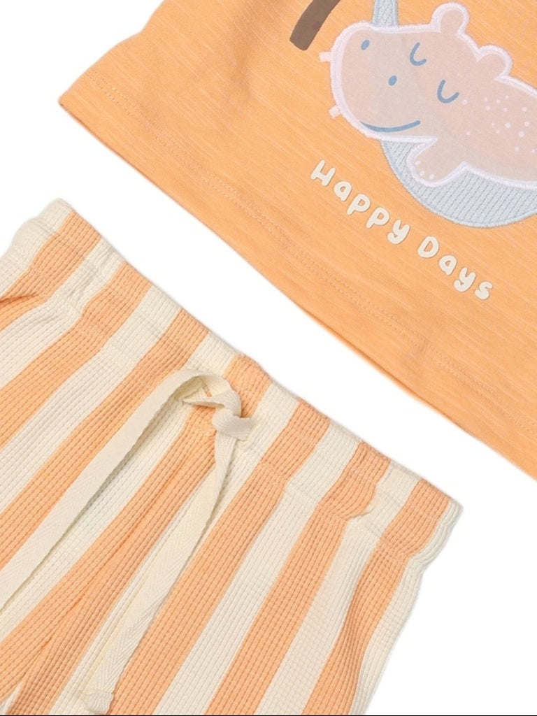 HOP Baby Boys Coral Printed Cotton T-Shirt and Shorts Set