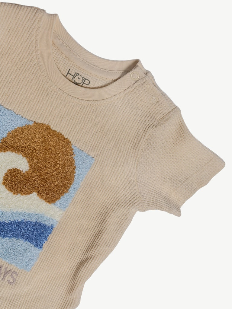 HOP Baby Boys Beige Graphic T-Shirt and Shorts Set