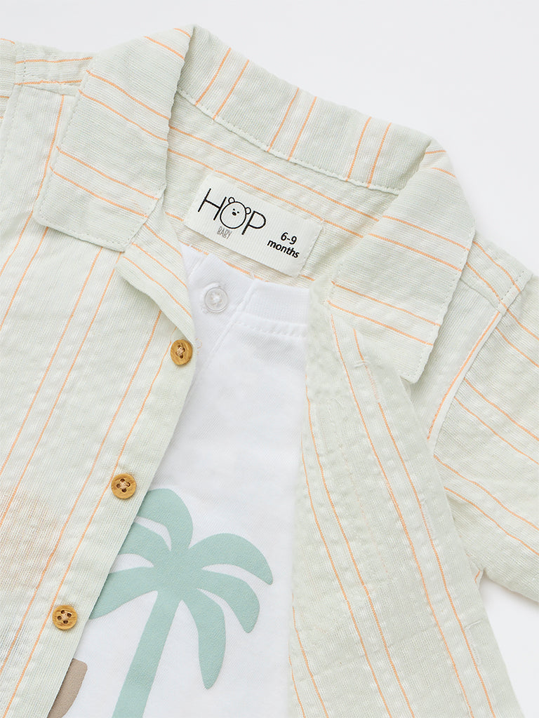 HOP Baby Boys Multicolour Striped Cotton-Blend Shirt