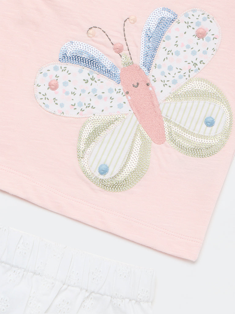 HOP Baby Girls Pink Design Cotton Top and Shorts Set