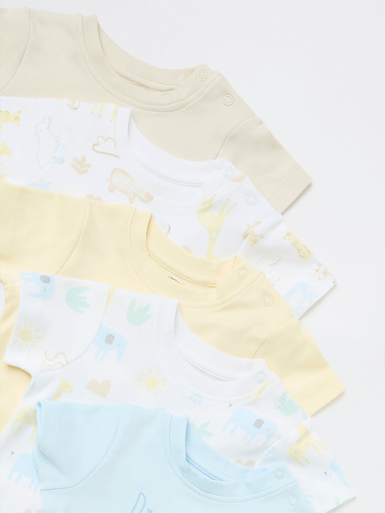 HOP Baby Boys Multicolour Printed Cotton T-Shirts - Pack of 5