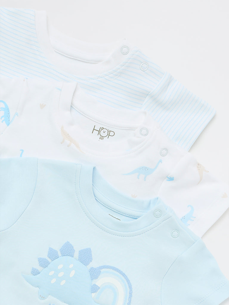 HOP Baby Boys Blue Printed Cotton T-Shirts - Pack of 3