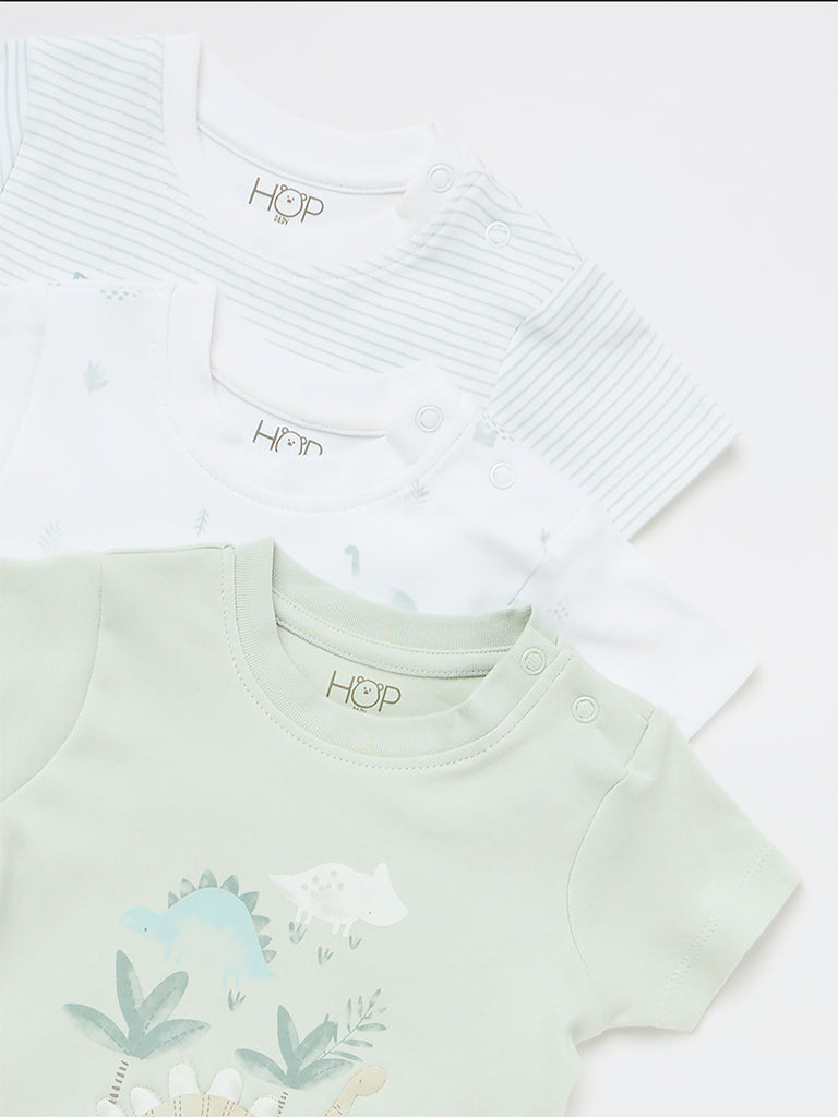 HOP Baby Boys Sage Printed Cotton T-Shirts - Pack of 3