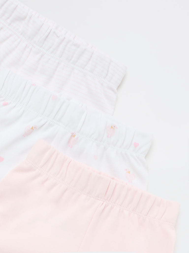 HOP Baby Girls Pink Printed High-Rise Cotton Shorts - Pack of 3