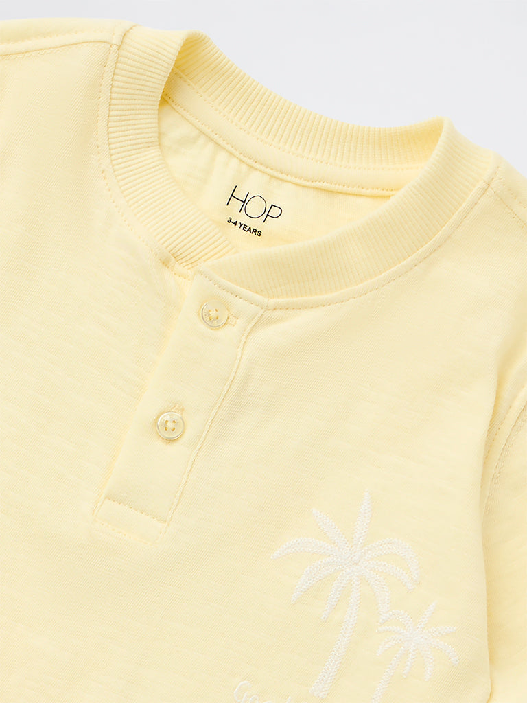 HOP Kids Boys Yellow Embroidered Cotton T-Shirt