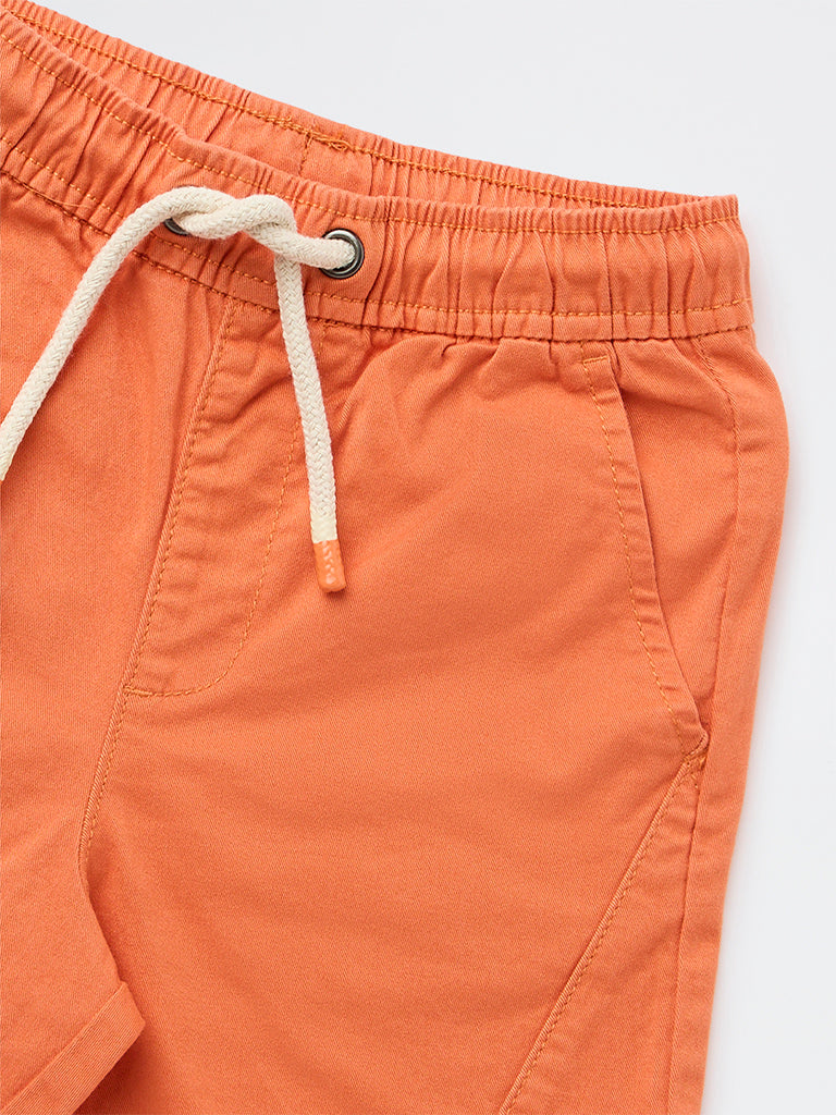 HOP Kids Boys Orange Mid-Rise Cotton-Blend Shorts