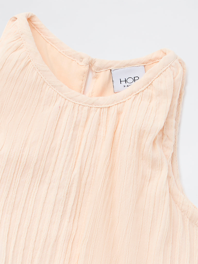 HOP Kids Girls Peach Embroidered A-Line Cotton-Blend Dress