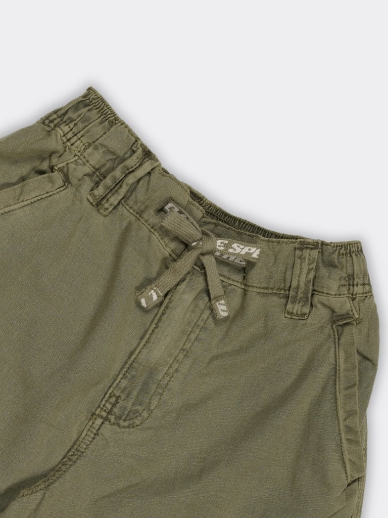 Boys Olive Cotton Linen Blend Regular Fit Shorts